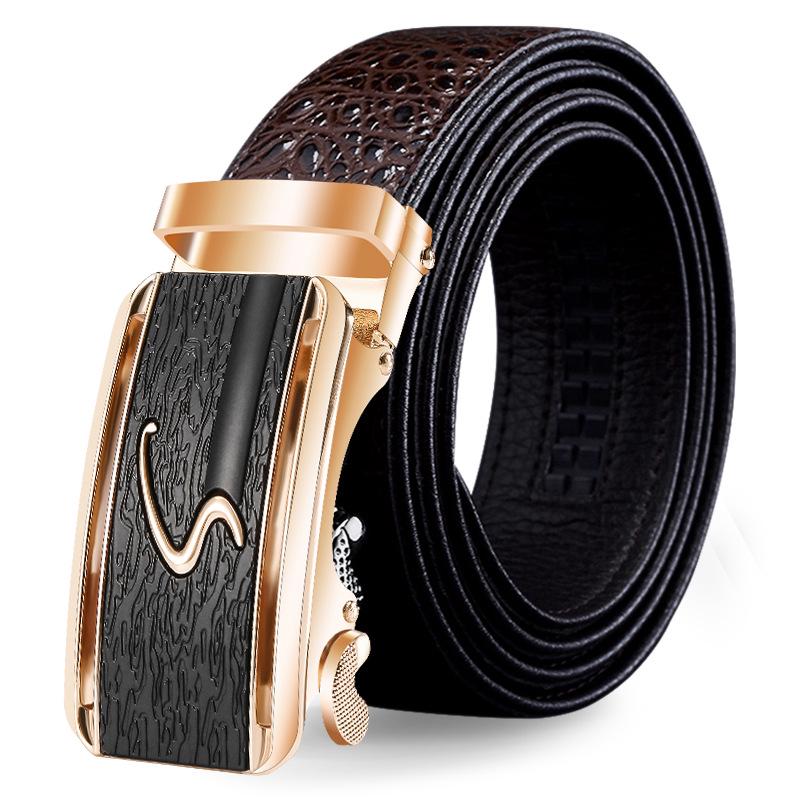 Men's Genuine Leather Crocodile Pattern Automatic Buckle Belt