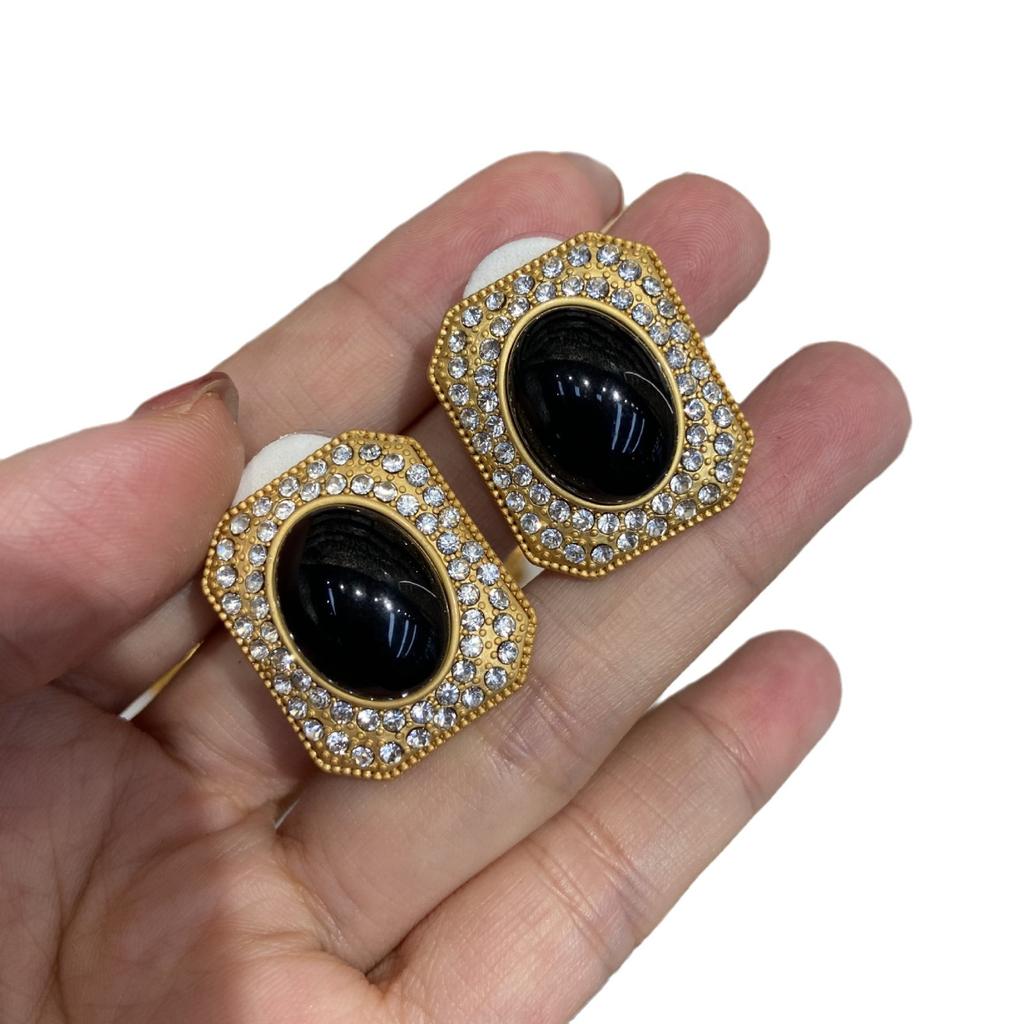 Серьги-гвоздики прямоугольной, восьмиугольной, овальной, черной клетчатой формы, инкрустированные бриллиантами, изысканные серьги S925 в стиле ретро