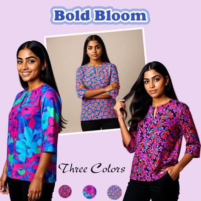 Блузка большого размера, Повседневный ретро цветочный узор пейсли, Свободная, Круглый вырез, Рукава длиной 3/4, Модный стиль