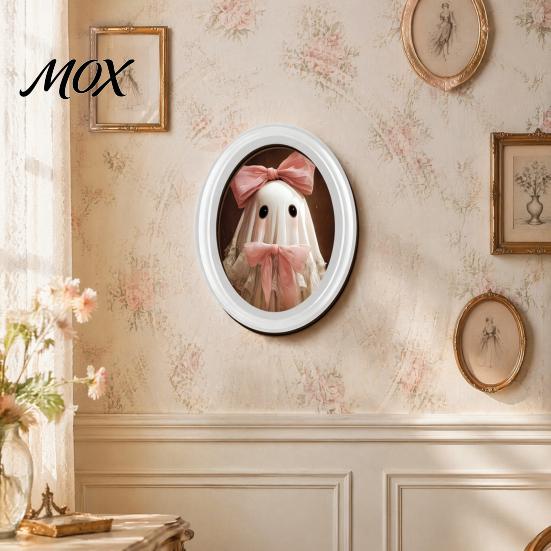 Halloween Interior Wall Decor Ghost Oval Photo Frame, Cute Table Sign, Decorative Framed Burr Free Wooden Frames Picture, Creative Art for Mantel