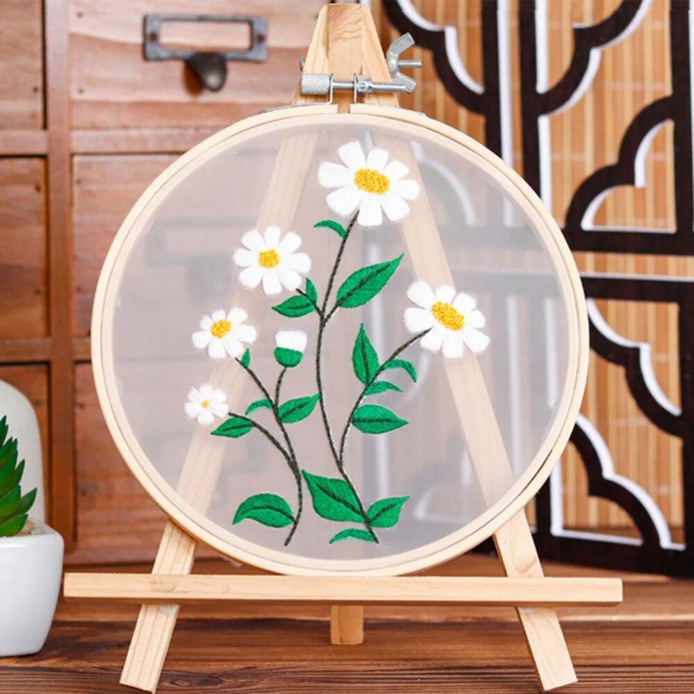 Creative Diy Hand Embroidered Transparent Gauze Floral Plant European Embroidery Material Package Beginner Embroidery Kit