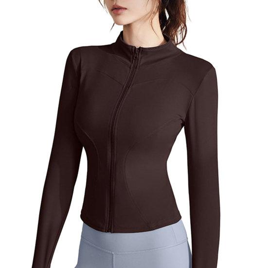 Women Sports Top Stand Collar Zipper Closure Cardigan Sweat Absorption Soft Breathable Thin Elastic Slim Fit Long Sleeve Quick Dry Lady Jogging