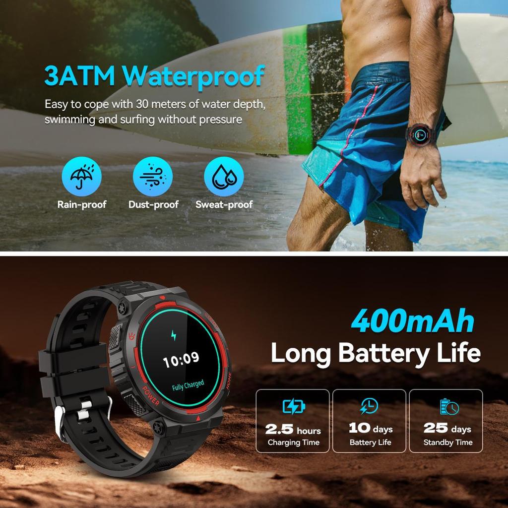 SmartWatch for Men 3ATM Waterproof with Call/LED Flashlight 2.02" HD Screen Smartwatch Compass Fitness Tracker HR/Blood Pressure Monitor Watch