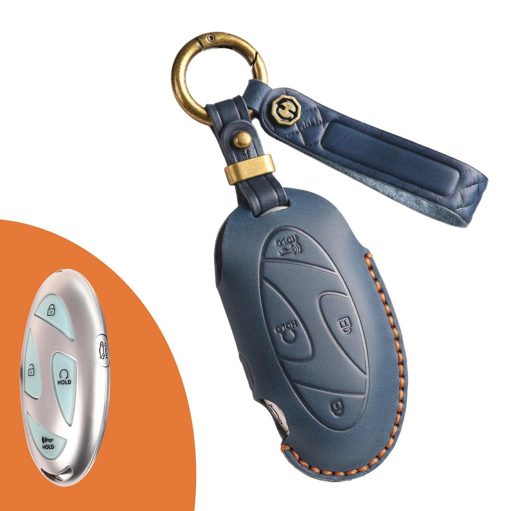 Smart Car Key Case Cover for Hyundai Grandeur GN7 Kona Ev Year 2023 Genuine Leather Keyring Fob Shell Accessories Keychain