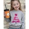 Kids Crewneck Sweatshirt, Pink Leopard Print Christmas Tree Graphic