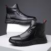 Men's Genuine Leather Martin Boots: Trendy, Comfortable, Side-Zip, Thick Sole, Plus Velvet, Versatile, Casual Pull-On Design.