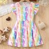 Dress For Kids 1-8 Years Old Ruffled Sleeve Cute Rainbow Unicorn Princess Formal Dresses Ootd For Girl