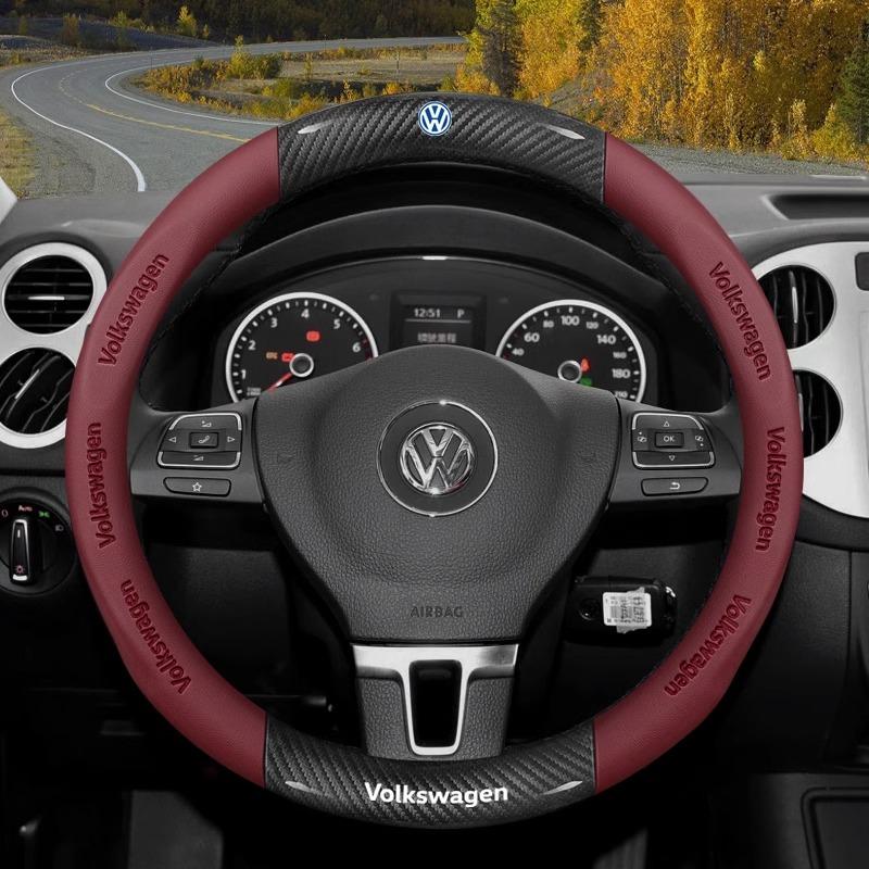 Кожаная накладка на руль автомобиля из углеродного волокна для Volkswagen T-ROC T-Cross Touareg Polo Passat Golf 5 GTI Beetle Magotan Tiguan