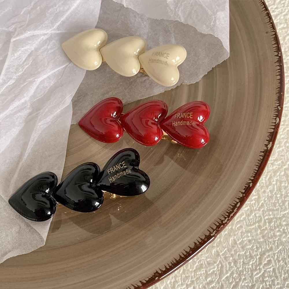 Wine Red Hair Clip Peach Heart Girls Hairpins Fashion Duckbill Clip for Women Girls