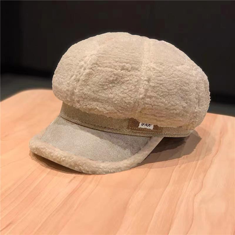 Autumn And Winter Women's Thick Octagonal Hat With Added Velvet Winter Warm Duckbill Cap Casual Sboy Hat