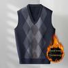 Men's Autumn/Winter Plus Velvet V-Neck Diamond Jacquard Sweater Vest