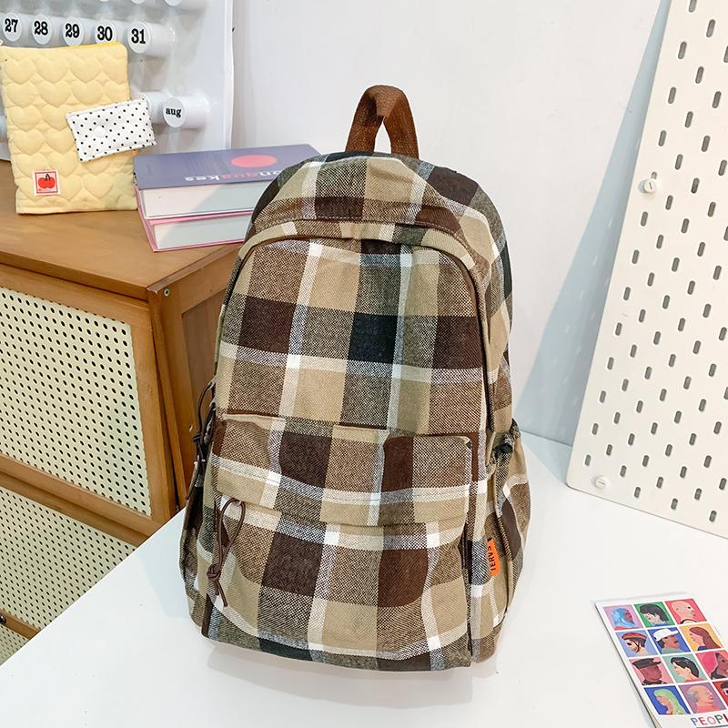 Студенческий школьный рюкзак в клетку в стиле ретро, большой вместимости
