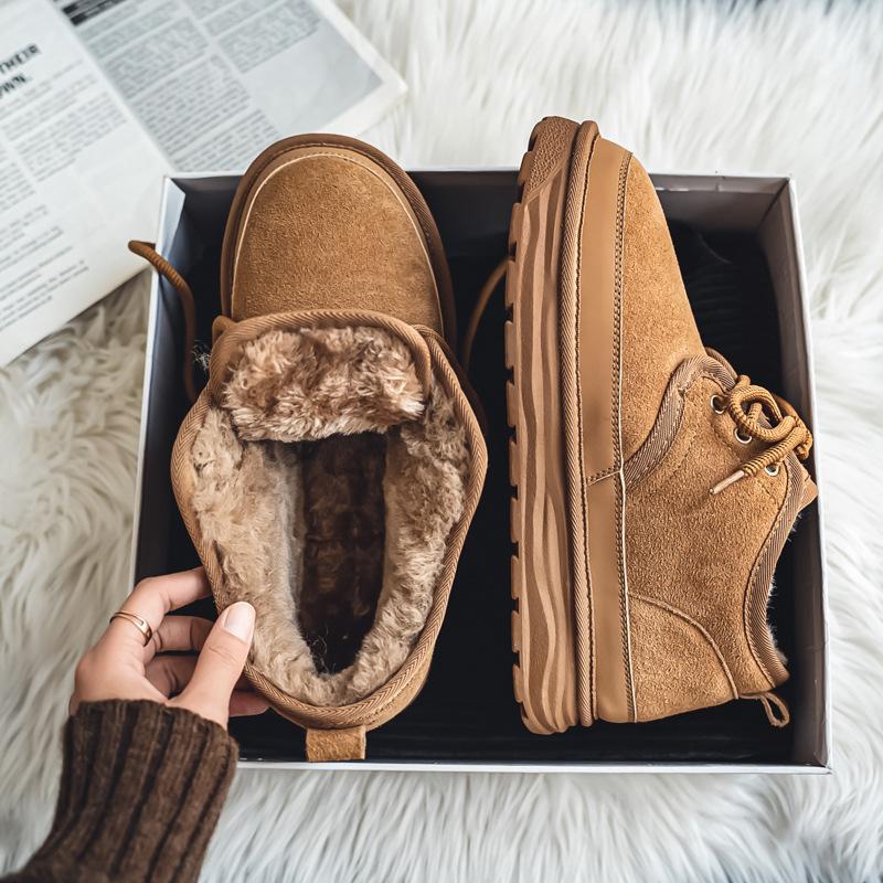Northeast snow boots men's leather short boots 2025 winter velvet thickened one-pedal large cotton shoes warm bread shoes