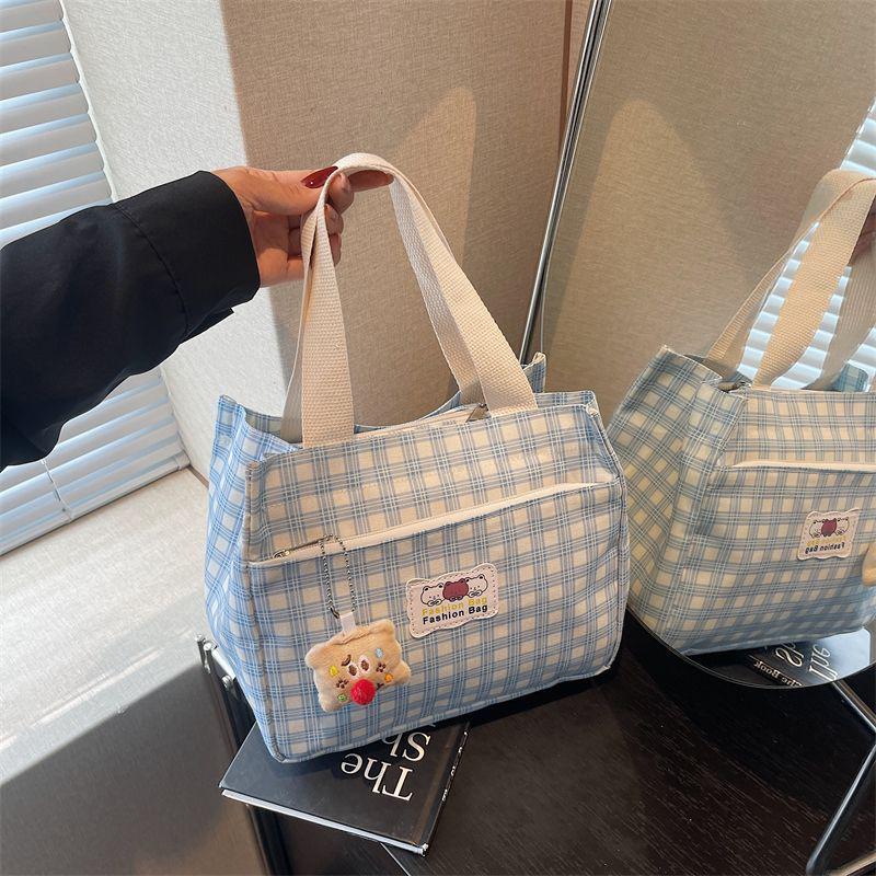 Plaid Canvas Tote for Students – Large, Lightweight Lunch and Bento Bag