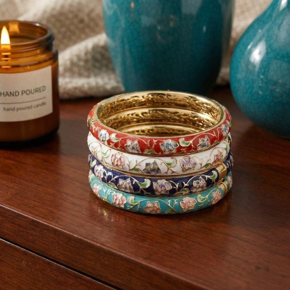 Эмалированный винтажный браслет-манжета cloisonне Традиционный китайский браслет с цветком китайского пиона Классический женский браслет на руку с цветочным узором пиона