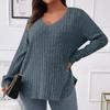 Женские и зимние однотонные женские топы больших размеров с V-образным вырезом и длинными рукавами в полоску, свободный пуловер, футболка
