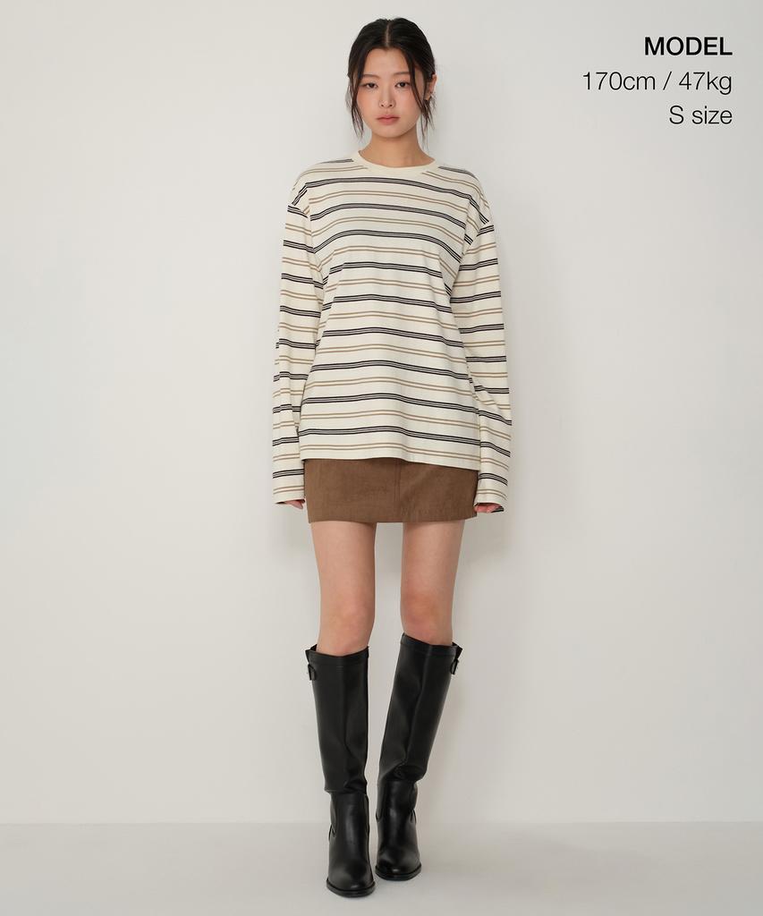 MUSINSA STANDARD WOMAN Women'S Multi-Stripe Oversized Long Sleeve T-Shirt [Cream/Beige]