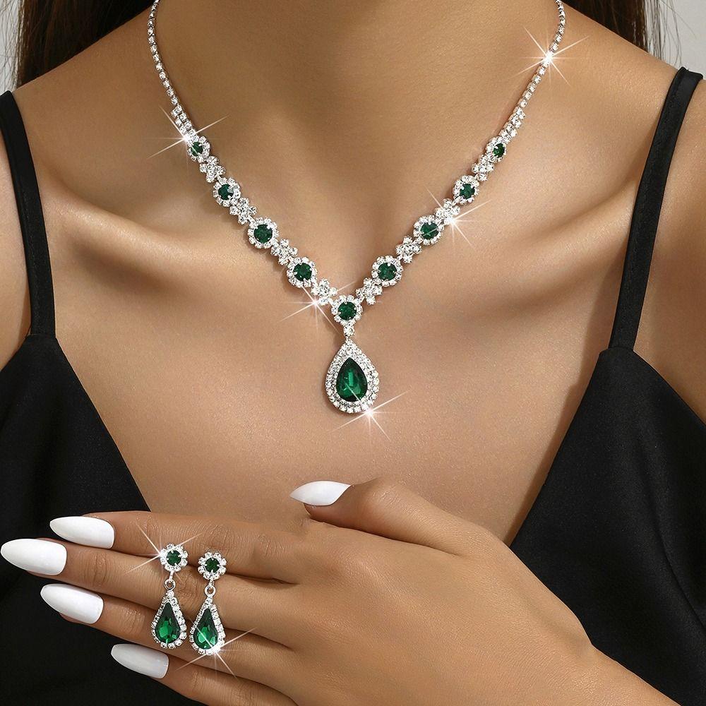 Fashionable Crystal Jewelry Necklace Earring Set Premium Wedding Jewelry Set Dangle Earrings  Women