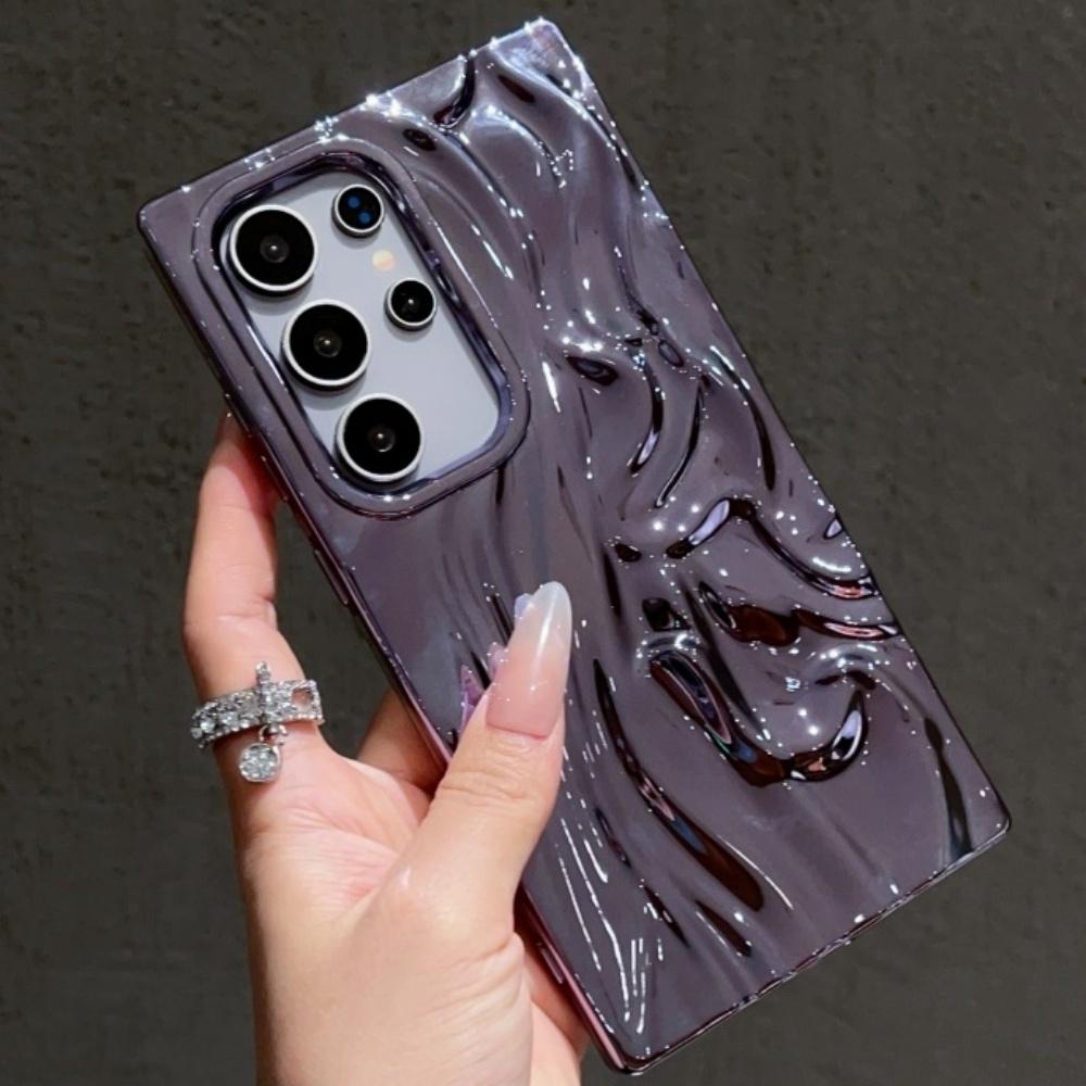 Роскошный Электроplated 3D Чехол с Текстурой Водной Ряби для Samsung S25 S26 S24 Ultra S26 Plus S23 FE Фиолетовый Ударопрочный Чехол