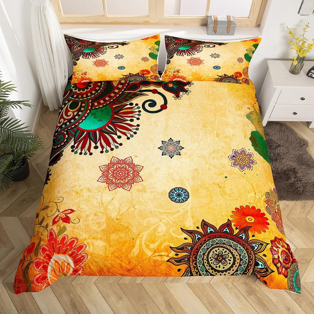 Пододеяльник с цветочным принтом в стиле ретро Мандала Queen Color Lotus Flower, комплект постельного белья Abstract Art, экзотическое бохо-покрывало