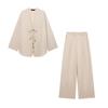 Летний женский повседневный комплект из хлопка и льна: куртка-кимоно и брюки