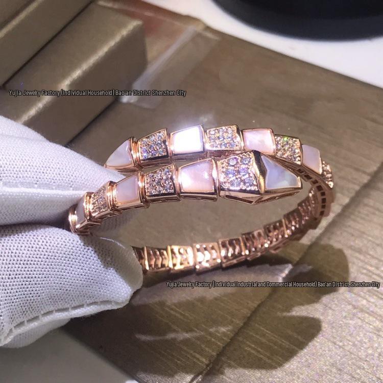 Браслет-змея Seiko из 18-каратного золота с бриллиантами: Женское кольцо из стерлингового серебра 925 пробы, двойной круг, инкрустация перламутром.