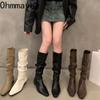 Мода тонкие женские сапоги до колена модные длинные ботильоны с завязками на квадратном каблуке осенне-зимняя обувь