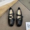 2025 New Spring Temperament Ballet Shoes Square Head Shallow Mouth Single Shoes Women's Flat Mary Jane Women's Shoes Doudou Shoes