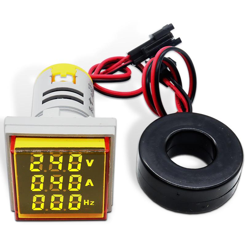 Digital 22mm AC50-380V Volt 0-100A 0-99HZ Voltmeter Ammeter Current Hertz Voltage Meter LED Indicator Lamp Pilot Light