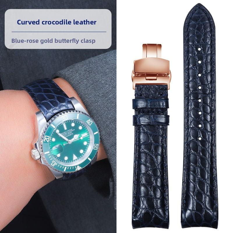 20 мм 22 мм Изогнутый ремешок для часов из кожи крокодила Для Rolex Omega Tissot IWC Seiko Ремешок для часов Мужской Мягкий Браслет из натуральной кожи