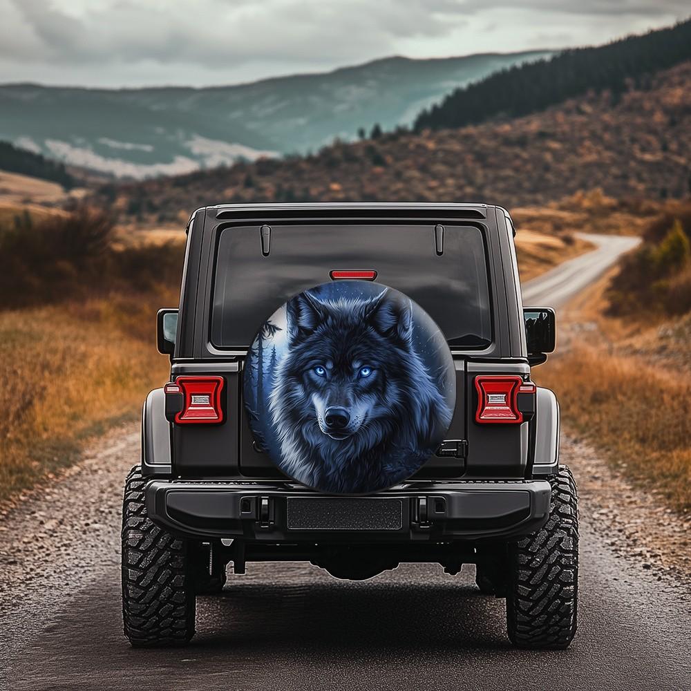 Blue Wolf Tire Cover for Jeep Trailer SUV Truck Spare Wheel Protector Durable Polyester