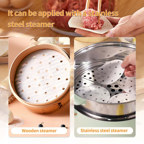 Charming Decoration: 120 Disposable Steaming Paper Sheets, Round, Perforated, for Chinese Steamers, Steamer Sheets, Steamer Paper, Cooking Paper (27cm
