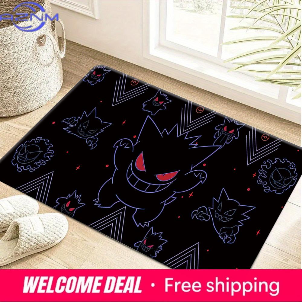 Pokemon Gengar Evolution Line Neon Print Non-slip Doormat Soft Floor Mat for Home Decor