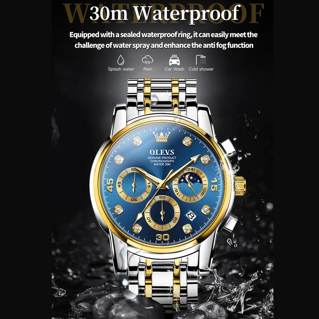 Часы OLEVS Business Silver Arm Watch Blue Стильные популярные часы Аналоговые кварцевые водонепроницаемые часы Спортивные часы с металлическим ремешком Повседневные часы Синие часы с датой