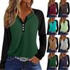 Women's T Shirt Color Block Button Long Sleeve Daily Weekend Fashion Basic V- Neck Regular Top