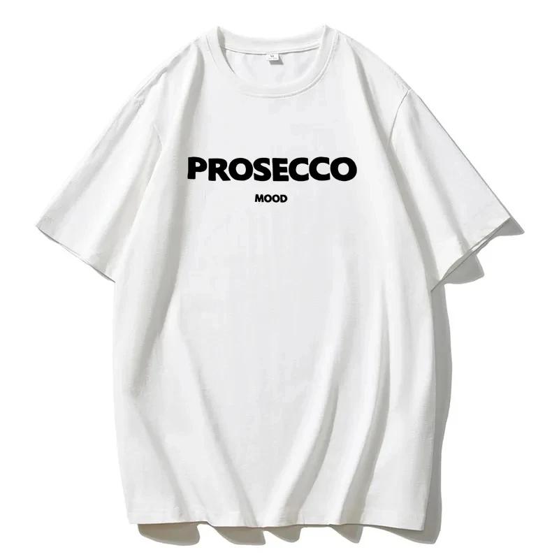 Prosecco Letter Pattern Printed T-shirt Women's Summer Large Women's Clothing Elegant O-Neck Cotton Women's Top Y2k