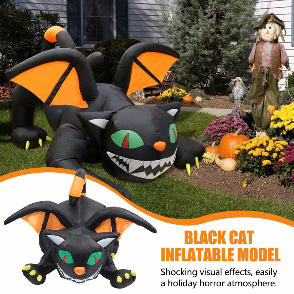 6FT Halloween Inflatables Black Cat Outdoor Decorations Blow Up Yard Large Cat with LEDs for Indoor Party Garden Lawn Decor