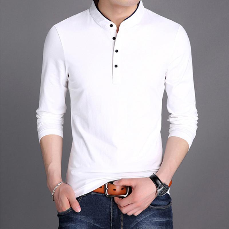 Мужская деловая повседневная футболка-поло с длинным рукавом, летняя удобная и дышащая однотонная футболка