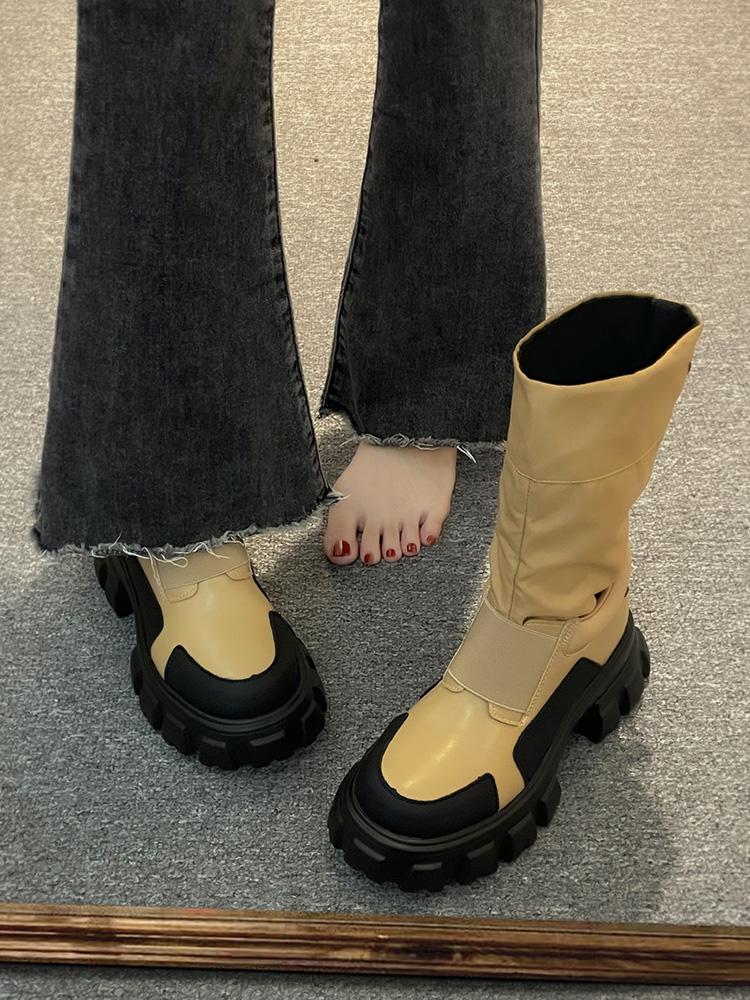 Женские ботинки 2024 года, весна и осень, модные ботинки с толстой подошвой и круглым носком, повседневная удобная женская обувь на толстой подошве, короткие ботинки