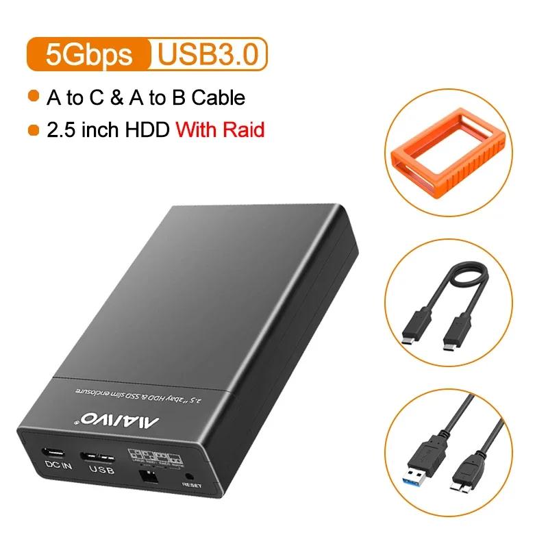 MAIWO 2.5 HDD SSD Case SATA to USB 3.0 Adapter Case HD External Hard Drive Enclosure for Disk HDD with 4 RAID Modes for PC Case