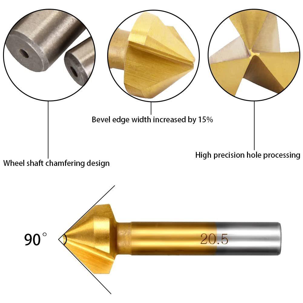 Инструмент для снятия фаски, набор сверл-зенкеров по металлу и дереву, 3 канавки, 90 градусов, быстрорежущая сталь, титановое покрытие, зачистка отверстий