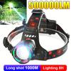 High Power LED Headlamp Headlight 30W Super Bright 1000M Long Range Rechargeable Head LED Light with Fluorescent Fishing Head Lantern