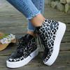 Large Size Spliced High Top Sports Shoes with Flat Heels and Leopard Print Casual Shoes