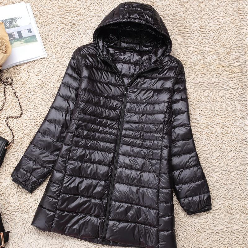 Plus Size White Duck Down Jacket Light-weight Down Jacket Women Inner Cloth Coat Ladies Long Winter Hat Hooded Femal