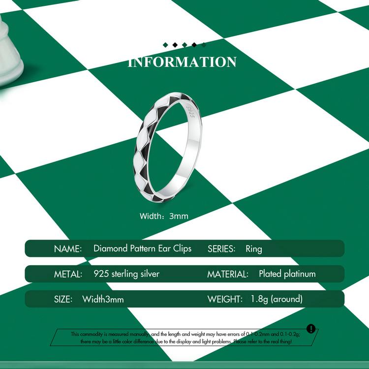 WOSTU 925 Sterling Silver Simple Diamond Pattern Ring for Women Band Original Design Jewelry