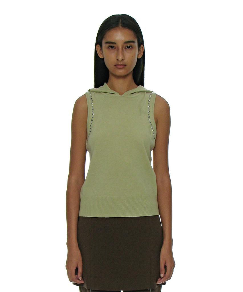 PARTIMENTO WOMEN Studded Hoodie Knit Top_Yellow Green