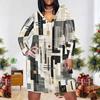 Women Plus Size V Neck Long Sleeve Printed Fitted Straight Hem Dress
