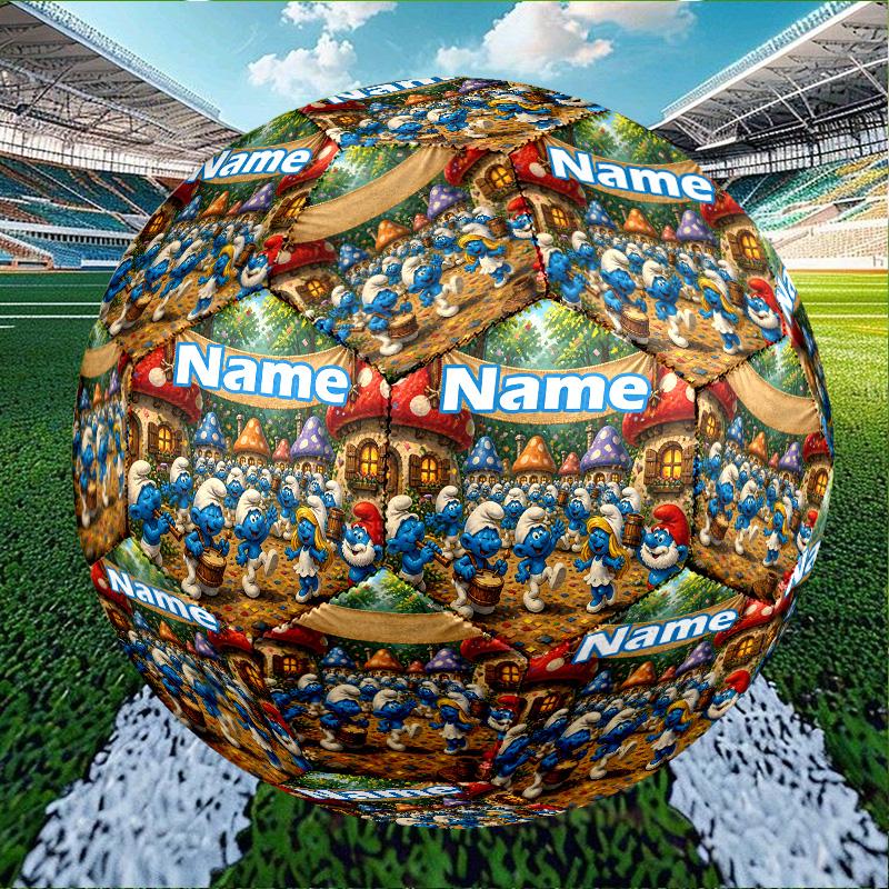 Custom Name Personalized Blue Smurfs Print Size 5 Soccer Ball Training & Match Football, for Team, Kicking, Gift for Football