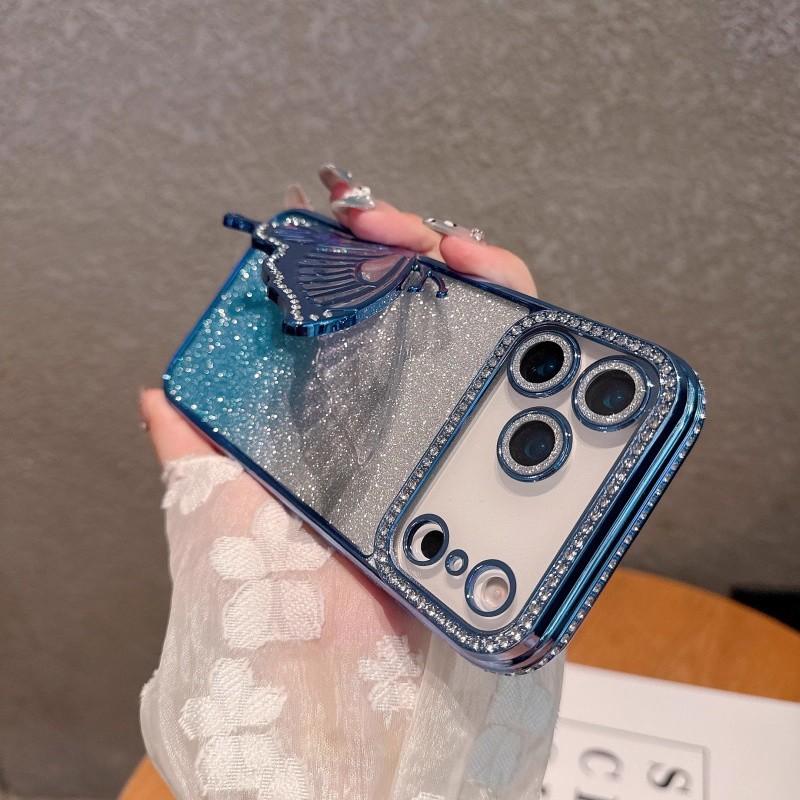 Чехол для телефона Apple iPhone с блестками, кинетическим песком, бабочкой, стразами, подставкой, противоударный, от падений