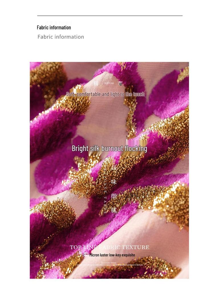 Luxury Women's Long Sleeve Flocked Top with Bright Silk Burnout Design